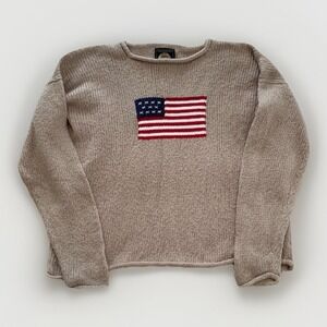 Planet Earth Sweaters Women's Vintage Medium Knit USA Brown American Flag Stars